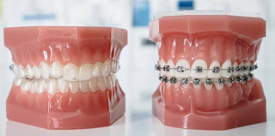 Modelos de ortodoncia con brackets y alineadores